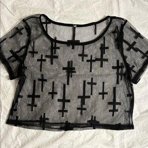 Black Sheer Mesh Crop-Top